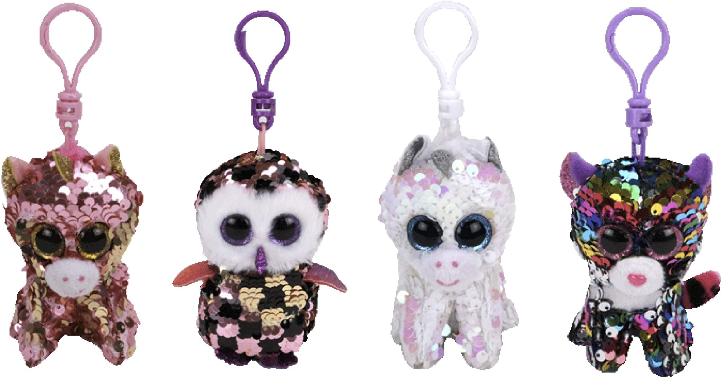 TY Stuffed Animals Beanie Boo Clips Keychains Plush Toys Bundle Set Plus ONE Bonus Animal Puzzle Eraser (Diamond's Buddies)