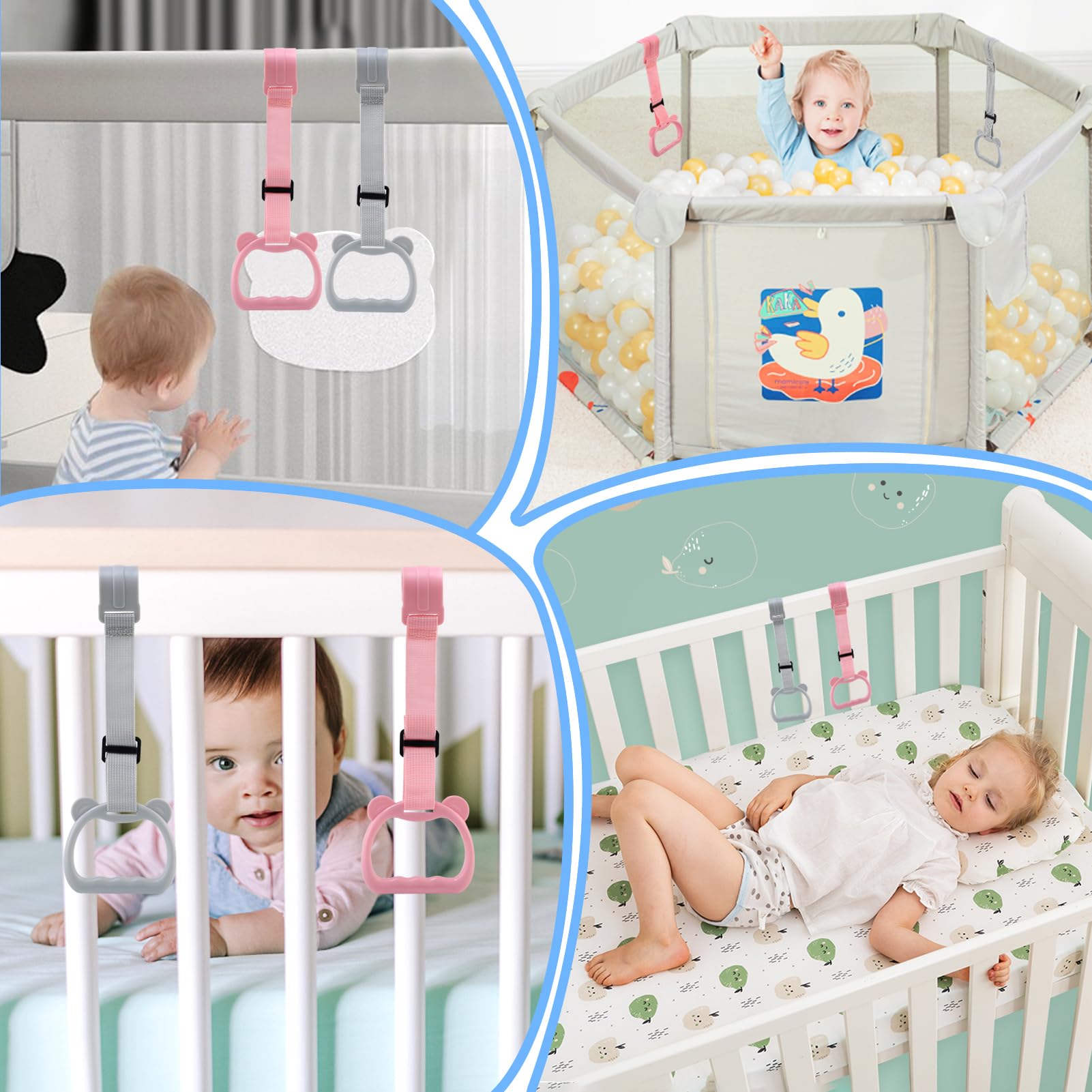 LEADSTAR 2 Pezzi Maniglie per Box Bambini, Anelli Ispessiti Appesi Sopra il Lettino da Campeggio Regolabili