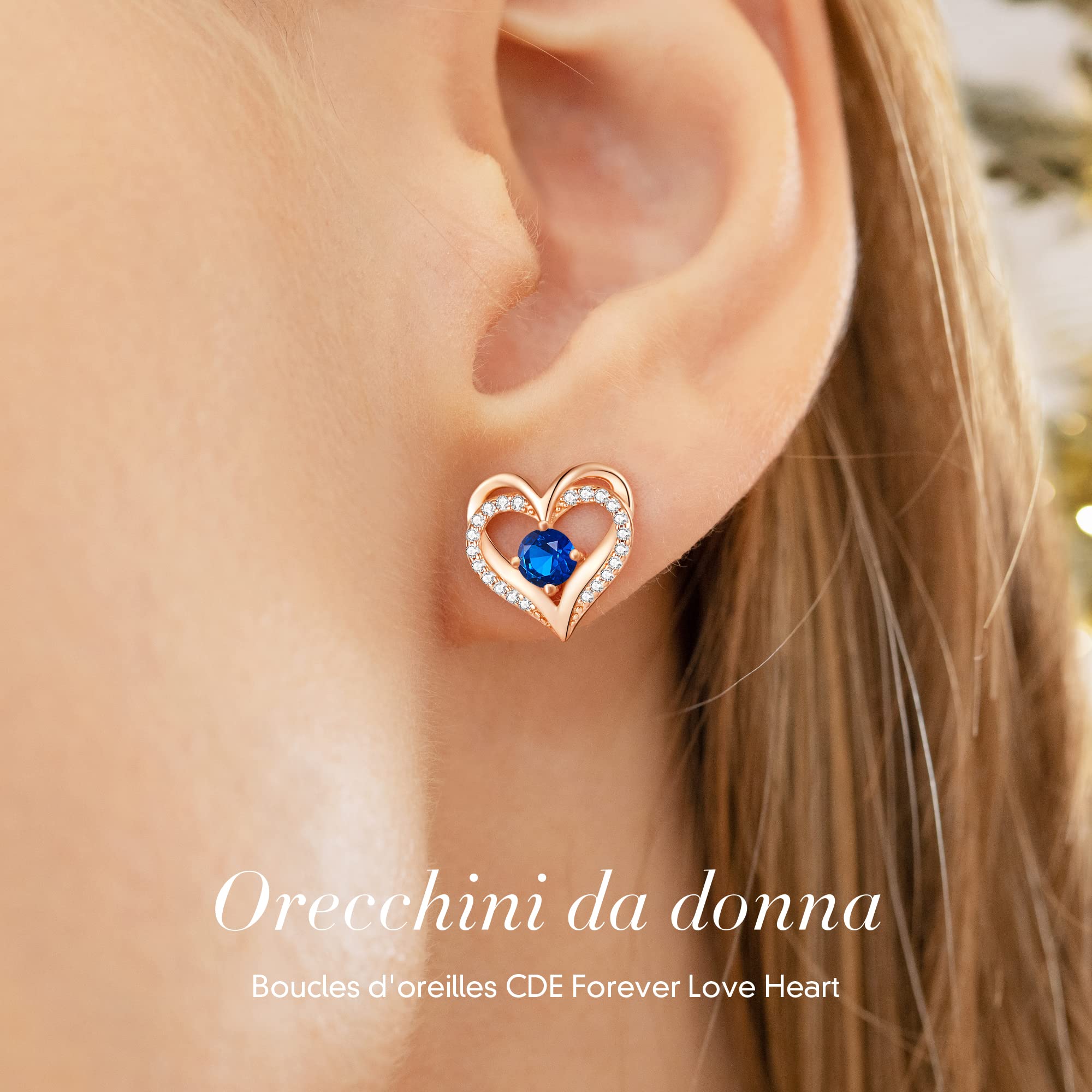 CDE Orecchini da Donna Argento 925 Placcato Oro Rosa, Orecchini Cuore Zirconia Regalo di Gioielli Natale San-Valentino Festa della Mamma Regalo Donna Anniversario Compleanno Regalo di laurea