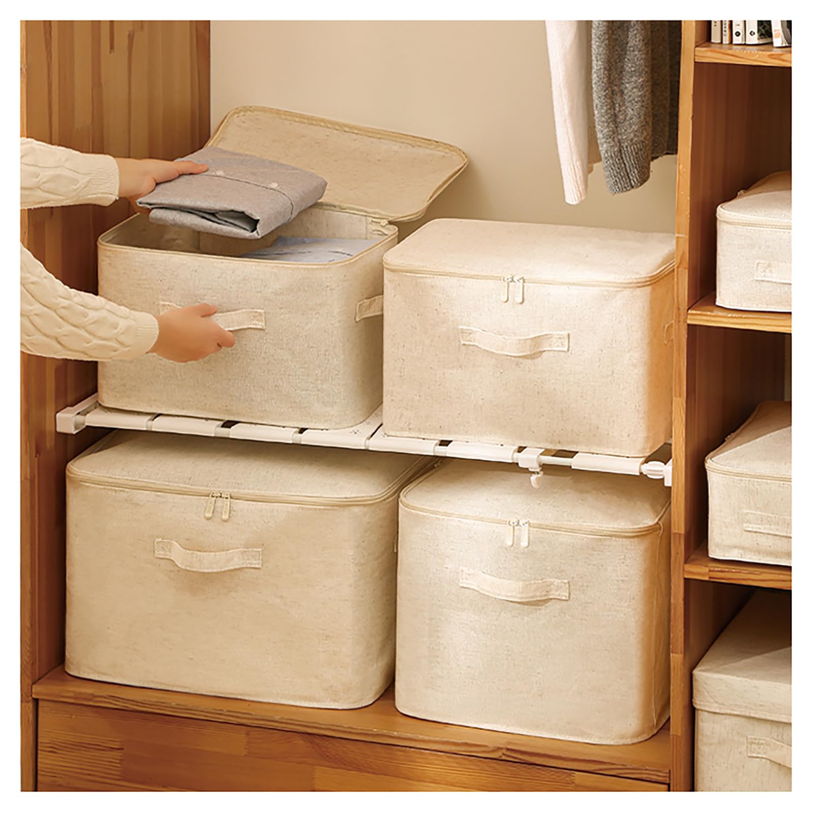 Bolsa De Almacenamiento De Edredón, Organizador De Ropa Interior De Armario, Bolsas De Almacenamiento De Ropa De Algodón Y Lino, 2 Uds., Bolsas Impermeables Para Mudanza Con Mango Reforz(Size:Mediano)