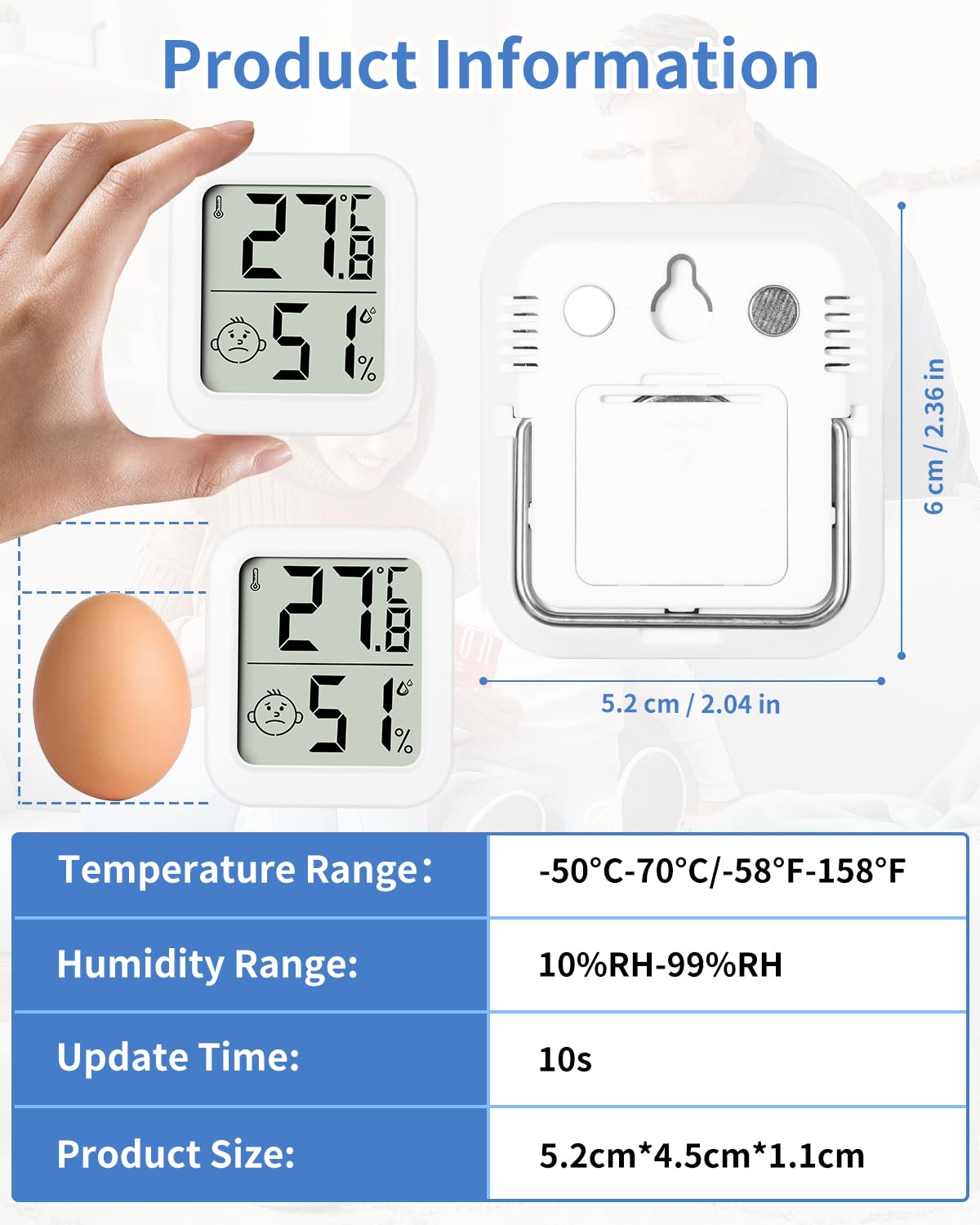 Lot De 10 Thermomètres Analogiques D'intérieur En Bois - Gamme -40°C à 50°C, Affichage °C/°F, Résistant, Avec Trou De Suspension - 2