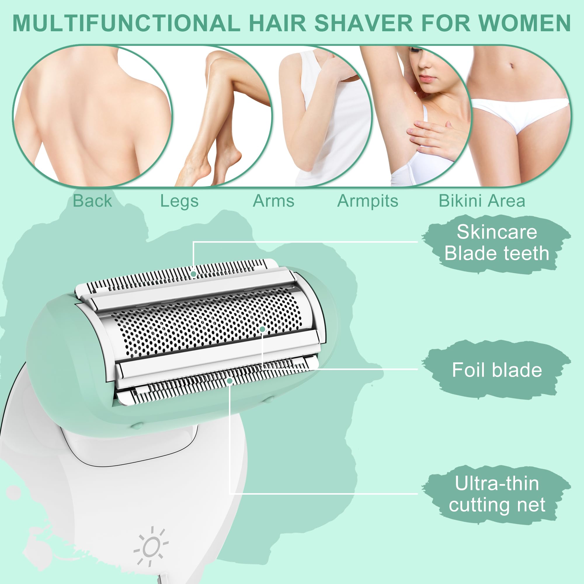 Solimpia Electric Shaver for Women Electric Razor for Arm Leg Armpit Bikini Cordless Portable Painless Electric Shaver IPX6 Waterproof USB Rechargeable Dry Wet - Image 2