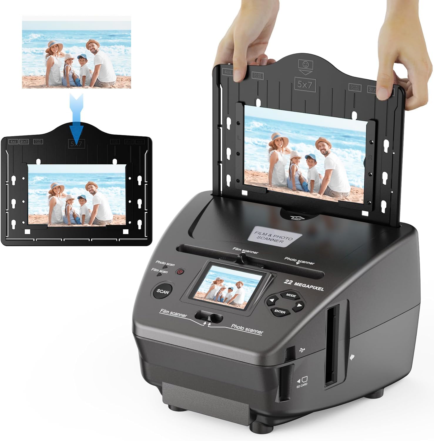 Scanner de film photo LCD 22MP 2,4", Scanner de diapositives et de négatifs - Convertisseur numérique - Transforme les négatifs 35mm/135mm, diapositives et cartes de visite en JPEG numériques