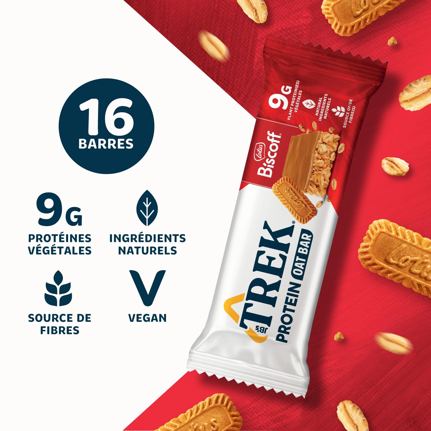 JB's TREK Barres d'Avoine Protéinées Biscoff | Vegan | 16x50g (800g) | 9g Protéine Végétale | Riche en fibres