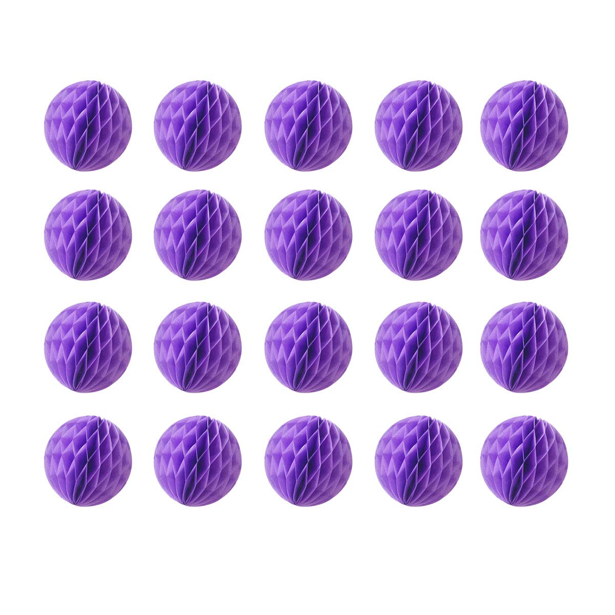 20pcs Honeycomb Flower Balls - Party Decor, Tissue Paper Pom Poms (6inch, Purple)