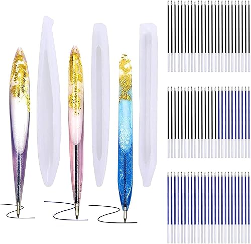 JANYUN 3 piezas de moldes de resina con forma de bolígrafo, moldes de silicona, moldes de resina epoxi, moldes de resina con 75 bolígrafos de