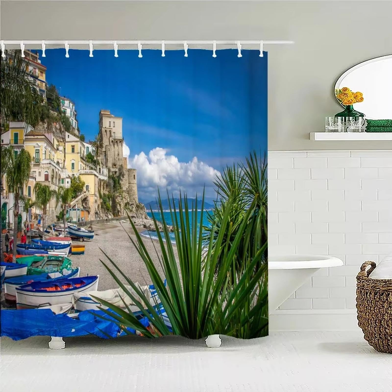 Rideau de Douche en Tissu Polyester, Motif Paysage Naturel ensoleillé, décoration d'intérieur, Rideau de Bain imperméable pour Salle de Bain 180x300cm/WxH