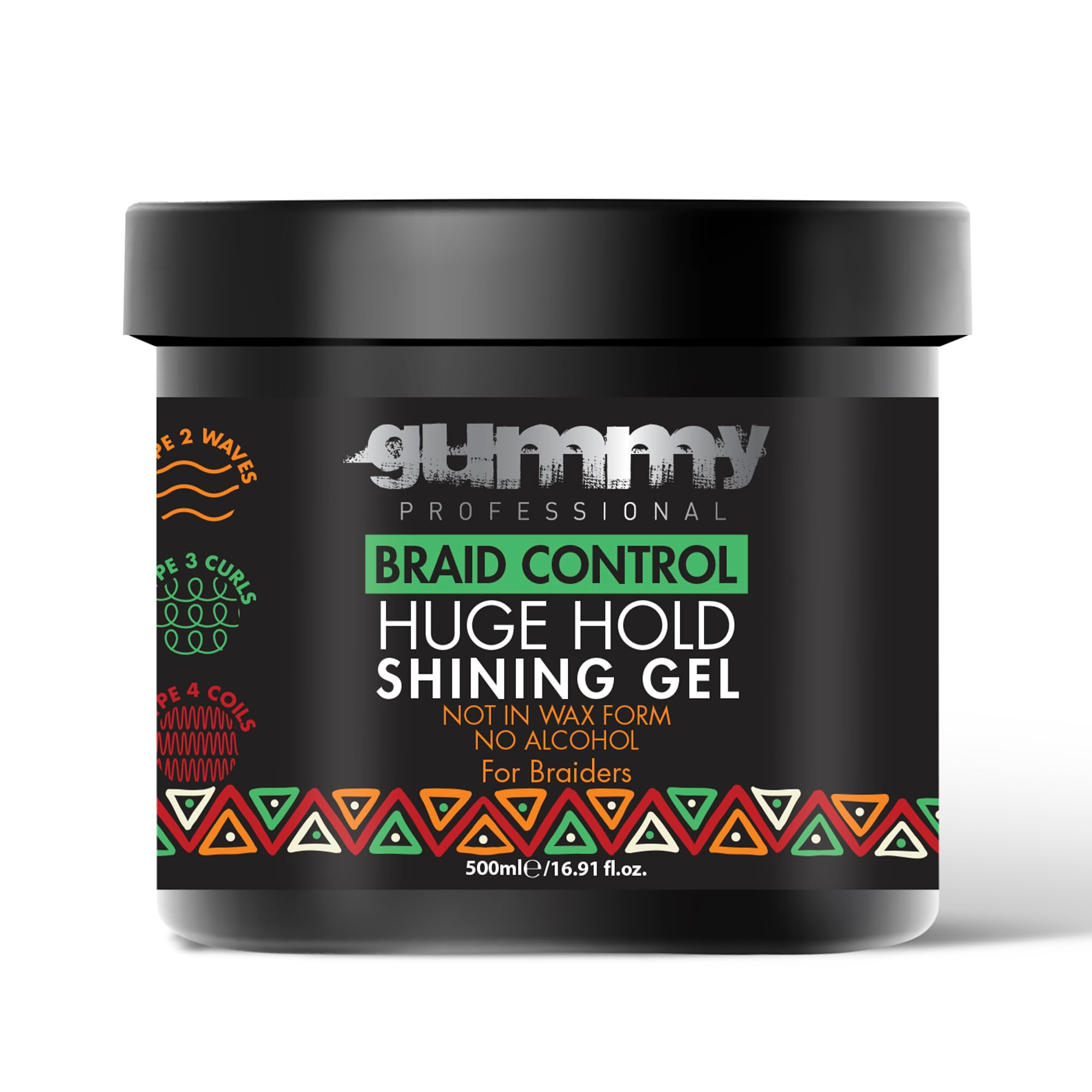 Gummy Professional Braid Control Hair Gel – Extreme Hold Edge Control for Braids, Locs, and Dreads – Shining Styling Gel for Men and Women – Anti-Frizz, Residue-Free, Professional Formula – 500ml