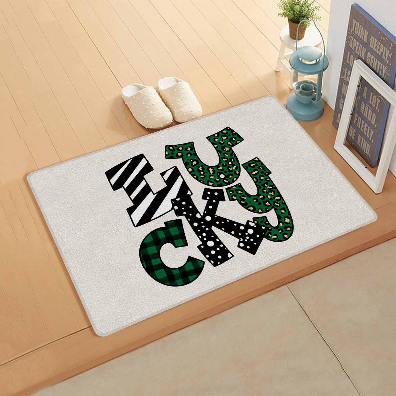 St. Patrick's Day Kitchen Bath Door Mat Cushioned Runner Rug,Washable Welcome Floor Sink Antifatigue Mat,Waterproof & Non-Slip Comfort Standing Doormat,Farmhouse Boho Dot Leopard Print Plaid 18