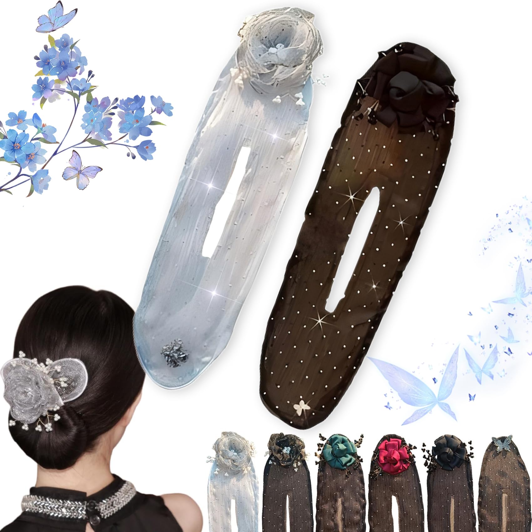 Characterh Character Hair Accessories, Instyle Full Star Flower Hair Accessories, Instyle Flower Hair Accessories, Instyle Hair Accessories, Hand Embroidered Flowers Deft Bun Hair (2B)