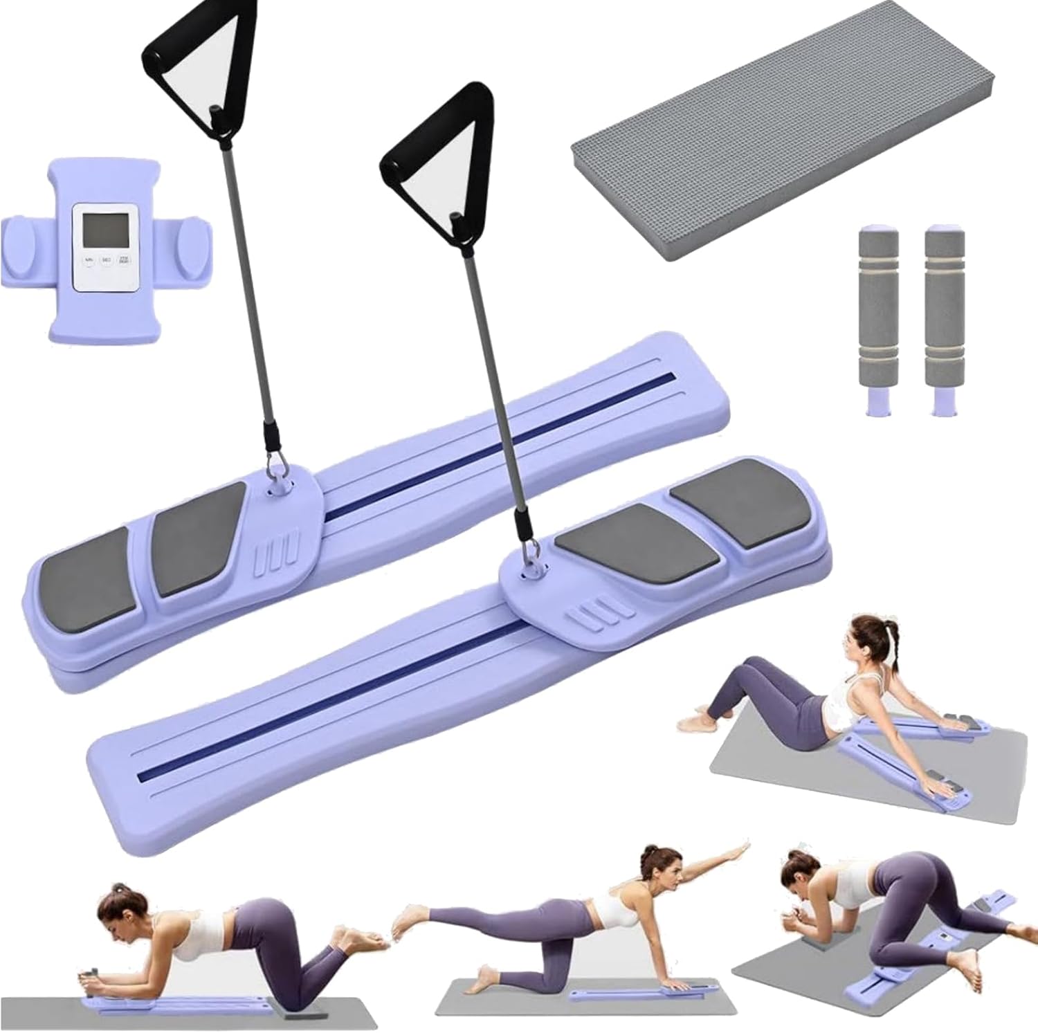 Pilates Reformer Board , Multi-Functional Pilates Equipment Set with Resistance Bands, Ab Trainer, Core Workout, Full Body Toning, at Home Pilates Reformer for Women
