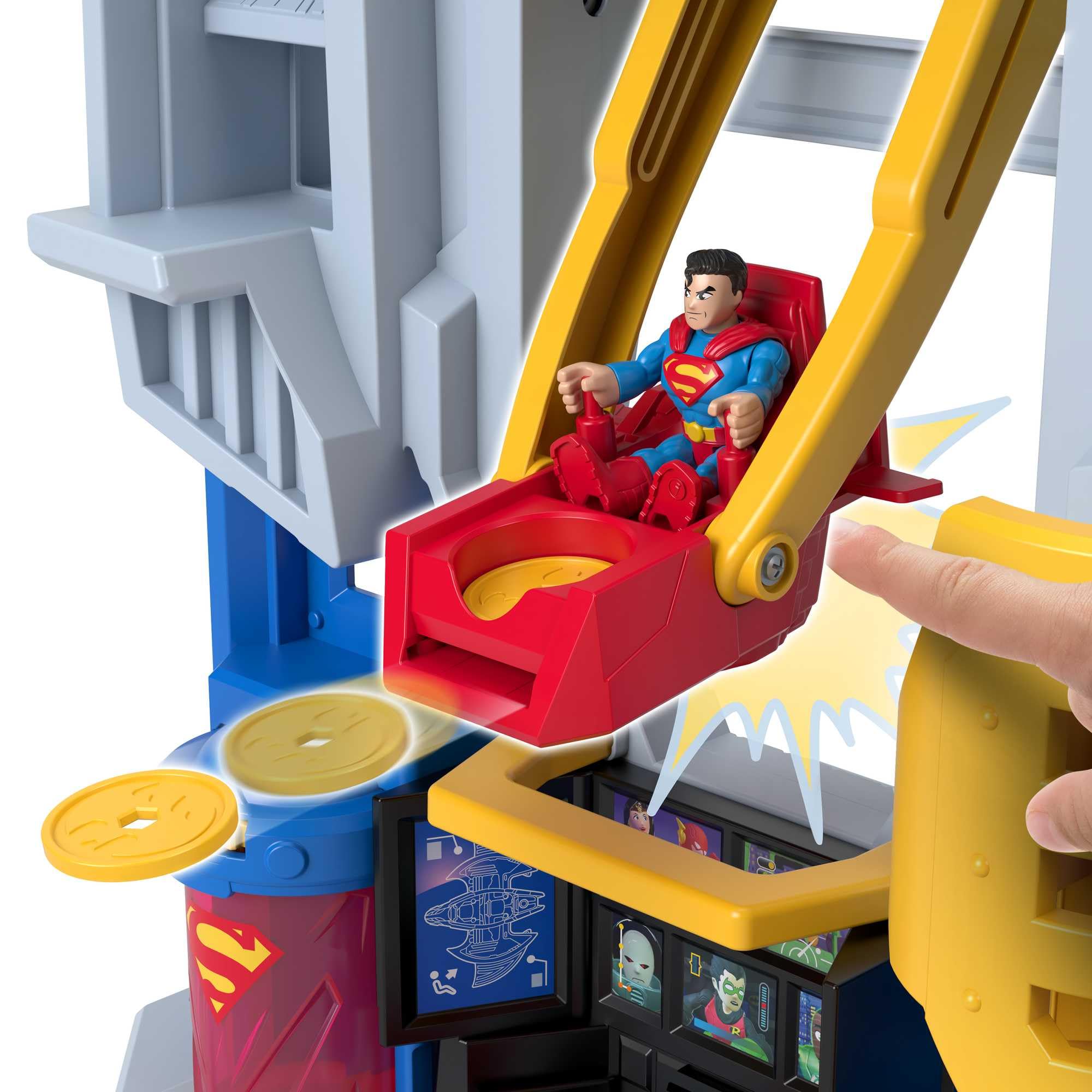Fisher-Price Imaginext DC Super Friends Kwatera główna Zestaw do zabawy (ok. 68,5 cm) ze światłami, dźwiękami i 10 elementami, zabawka dla dzieci w wieku od 3 lat, HNW08
