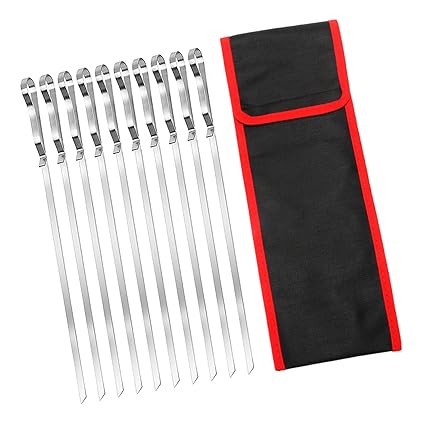 CALANDIS 10 Pieces Barbecue Skewer Fork with Bag Kebob Stick for Camping Veggies Meat | 10 Pieces Barbecue Skewer 1 Piece Bag