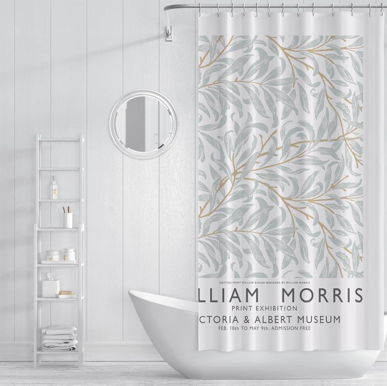 Fall Farmhouse Shower Curtains for Bathroom, Light Green Leave Bath Curtain Set, William Morris Fabric Restroom Decor 12 Hooks Included 54W x 78L(in)