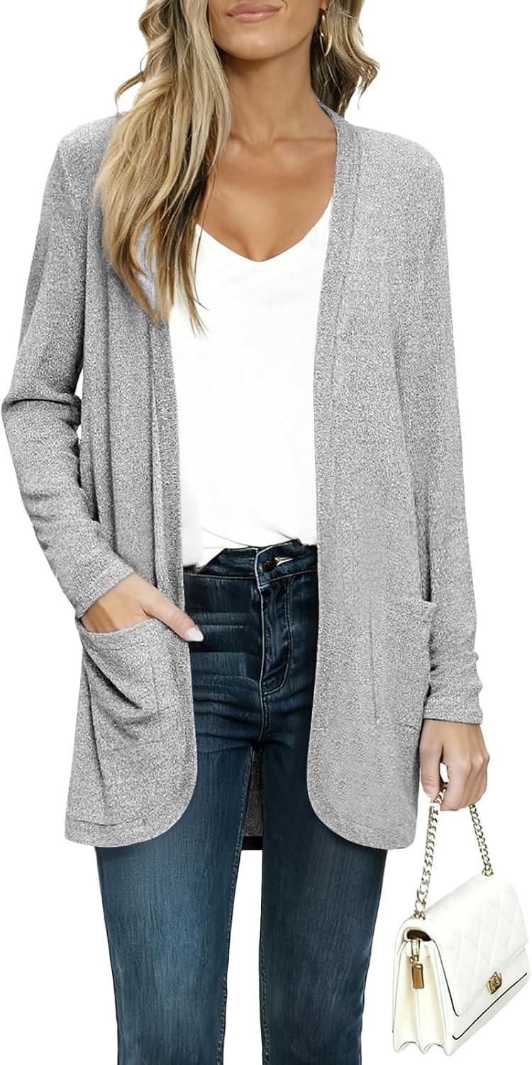 AYIFU Women's Casual Long Cardigan Sweaters Lightweight Long Sleeve Soft Open Front With Pockets - Image 2