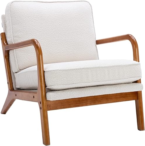 Miniatura 9 de JOYBASE Sillón con brazos, silla decorativa moderna de mediados de siglo, sillón con marco de madera para sala de estar, dormitorio (beige, tela)