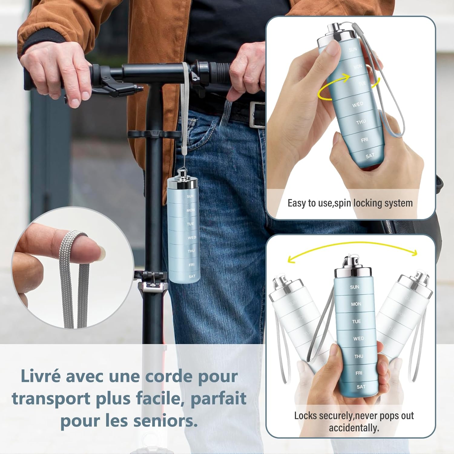 Mossime Metal Pill Organizer Weekly, Stackable Waterproof Travel Pill Box, Large Aluminum Alloy Pill Case Container, BPA Free 7 Day Daily Medicine Organizer for Vitamin, Fish Oil, Supplement