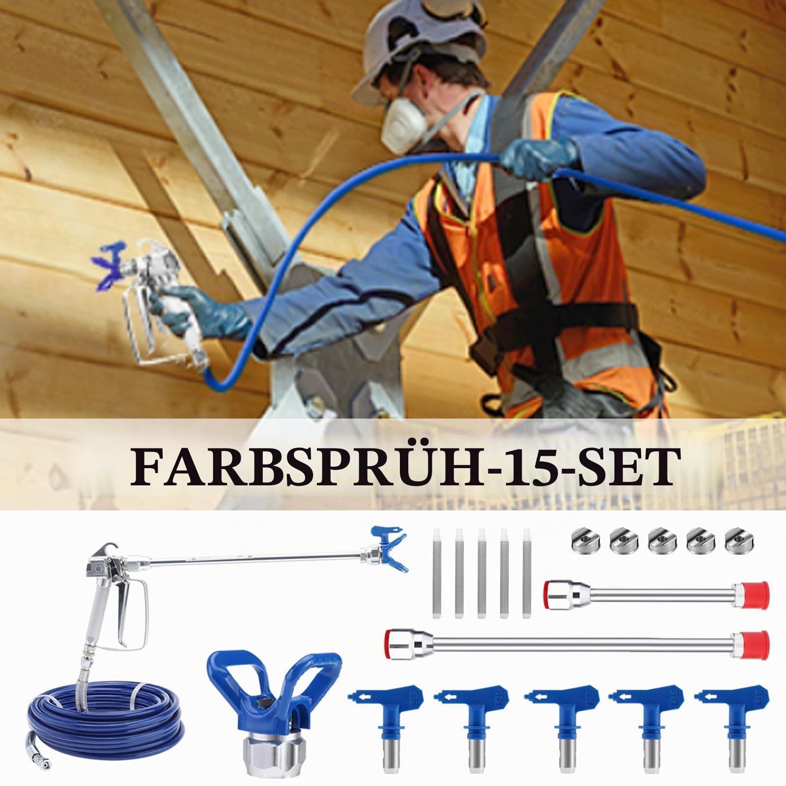 Airless Farbsprühsystem Kit, Airless Pistole Malerei Airless Hochdruck Farbspritzpistole mit Airless-Spritzschlauch,Airless Düsenverlängerung, spritzdüse und Airless-Spritzpistole Mesh Filterelement