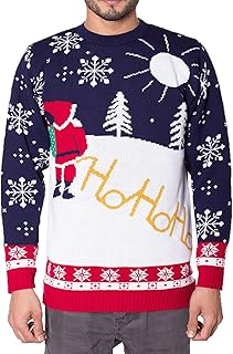 NOROZE Christmas Men\'s Jumpers | Novelty Knitted Lightweight Santa Printed Jumper Sweater | Slim Fit Long Sleeve Crew Neck Pullover Christmas Top | Christmas Jumper Xmas Jumper Sweaters for Men