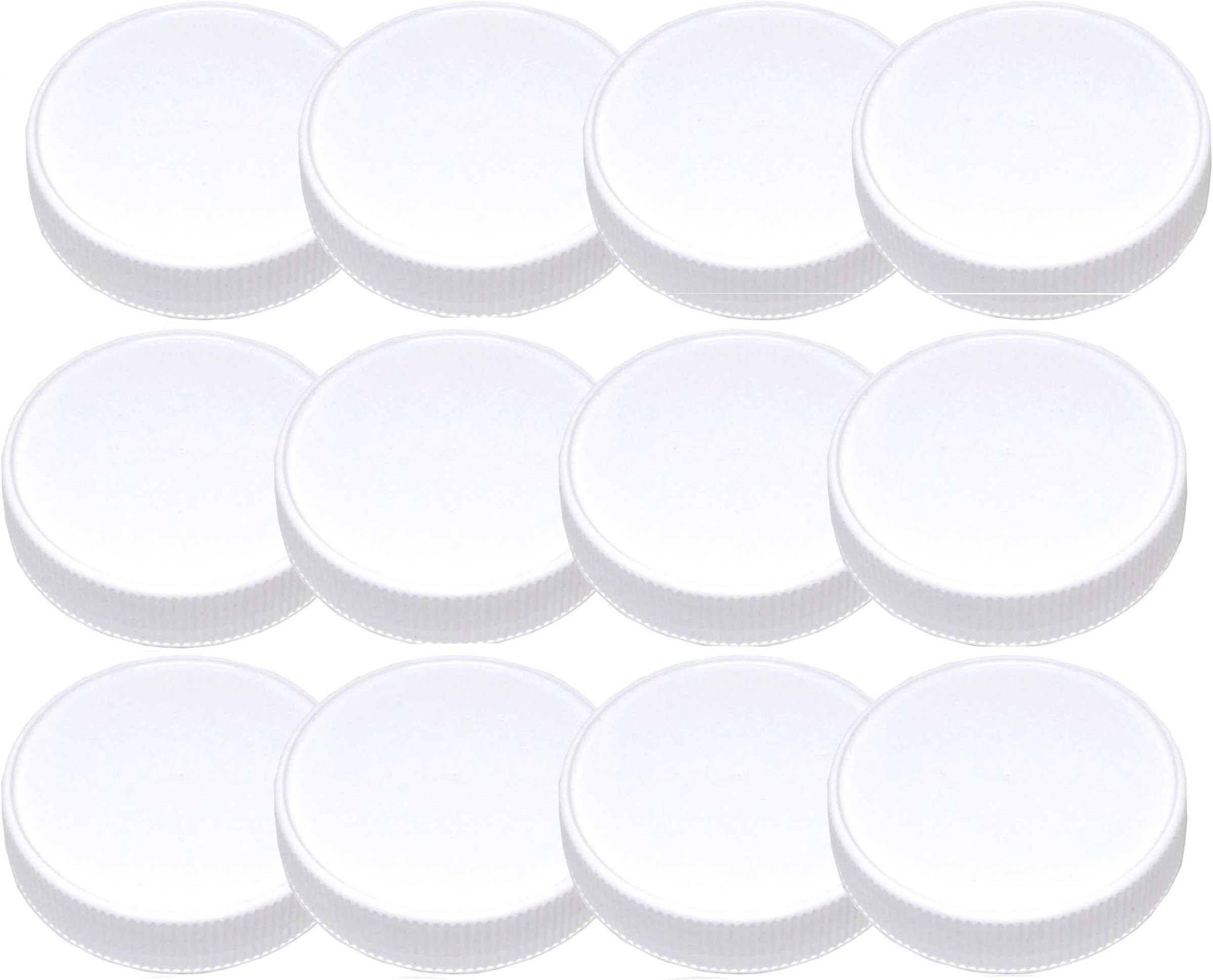 Jarming Collections Plastic Mason Jar Lids - Regular Mouth Mason Jar Storage Lids, Reusable Leak Proof Colored Caps, Covers 2.75 Inch Mouth Glass Mason Jars, Set of 12 (White)