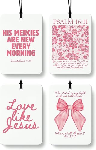 Miniatura 44 de Coquette - Ambientador cristiano para automóvil, 4 unidades, retro verde salvia, ambientador colgante religioso para autos, armario, cajón, libros,