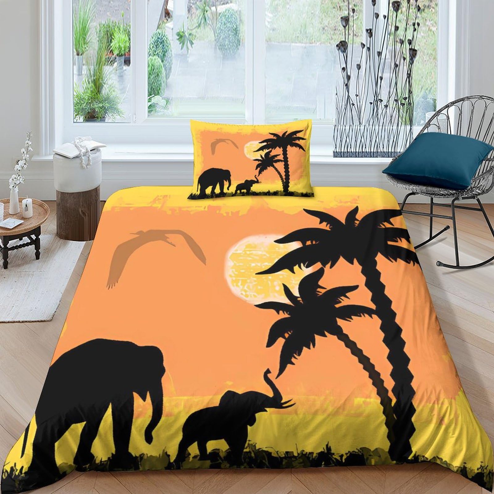 Housse de couette éléphant d'Afrique en microfibre 3D premium avec fermeture éclair