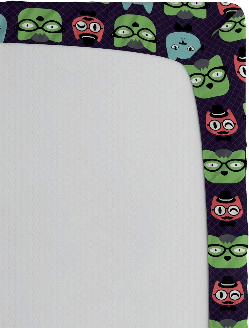 Ambesonne Geek Fitted Sheet, Various Cat Characters Wearing Geek Fashion Glasses and Hats Themed Graphic Print, Bed Cover with All-Round Elastic Deep Pocket for Comfort, King Size, Multicolor