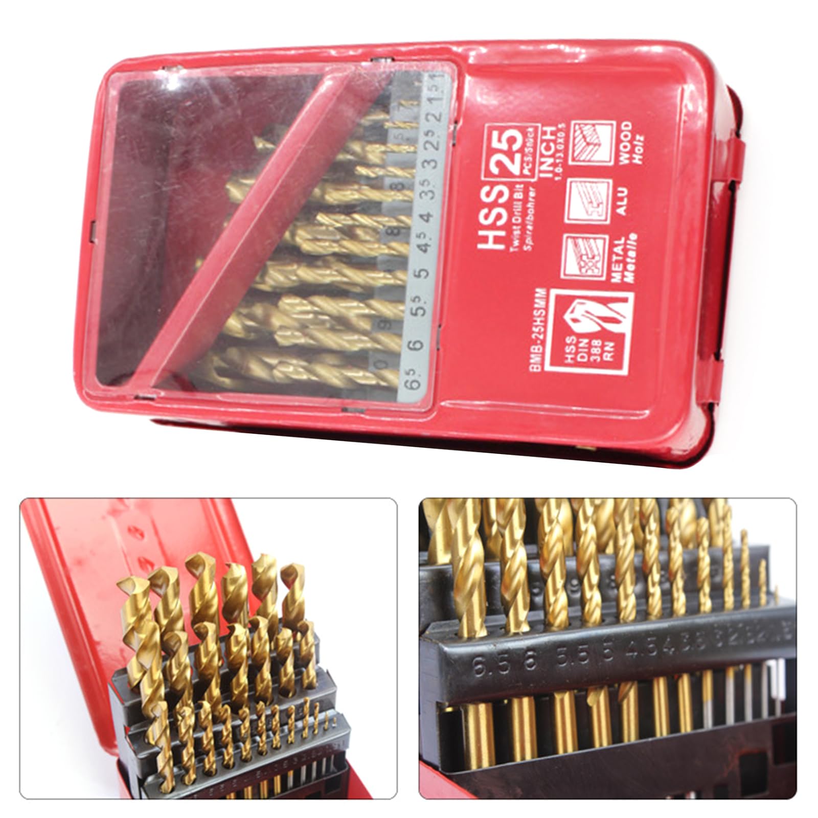 Juego de 25 brocas helicoidales de acero de alta velocidad con caja de almacenamiento para acero, metal, aluminio