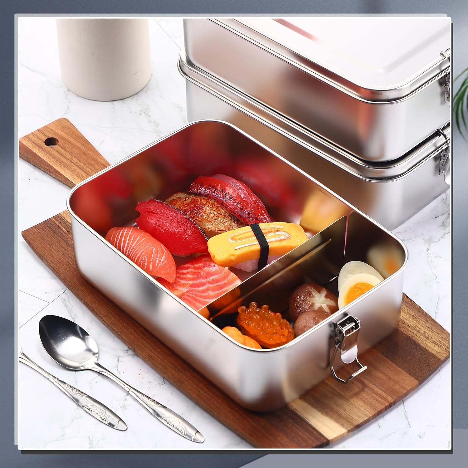 Confezione da 4 contenitori per il pranzo in acciaio inox, 850 ml, a prova di perdite, con clip di bloccaggio, scatole per snack in lavastoviglie per lavoro, picnic e preparazione dei pasti