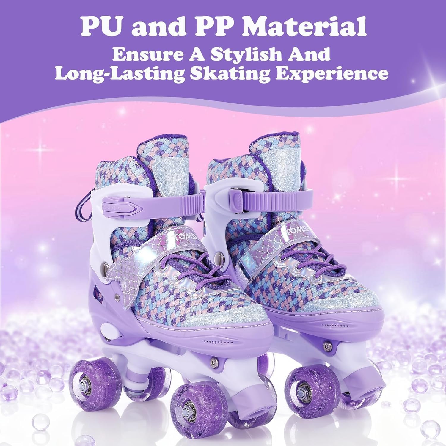 TOMSHOO Rollschuhe für Mädchen, Rollschuhe Mädchen 4 Größen Verstellbar, Kinder Rollschuhe mit 8 LED-Rädern, Bequem & Atmungsaktiv, Roller Skates mit Mehreren Schutzschichten, Geeignet für Anfänger