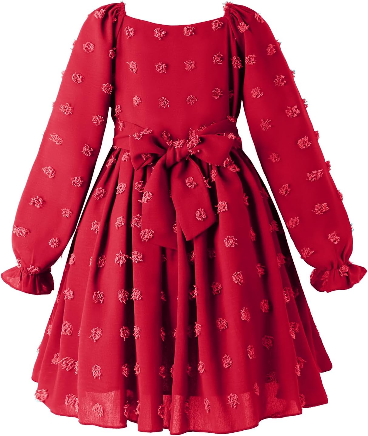 HILEELANG Girls Long Sleeve Princess Party Dress-Bow Tie Tulle Skirt Kids Holiday Birthday Wedding Outfit Ages 6-12 - Image 3