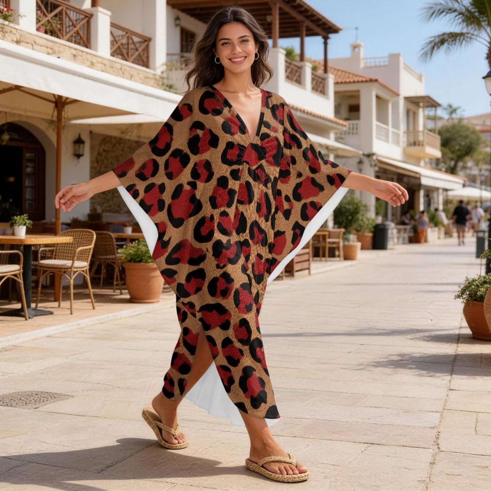 Copricostume estivo da donna, per spiaggia, taglie forti, con scollo a V, maxi abito da spiaggia