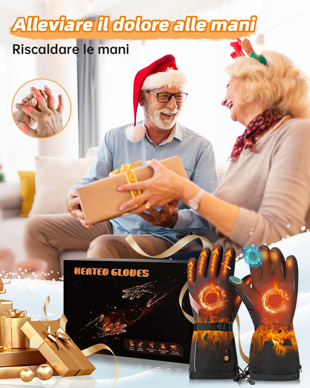 POSUGEAR Guanti Riscaldabili Donna Uomo, Guanti Riscaldati ricaricabili con 7.4V 3000MAh*2 Batteria, Guanti Riscaldanti USB Invernali Impermeabile Touchscreen per Sci, Escursionismo, Caccia
