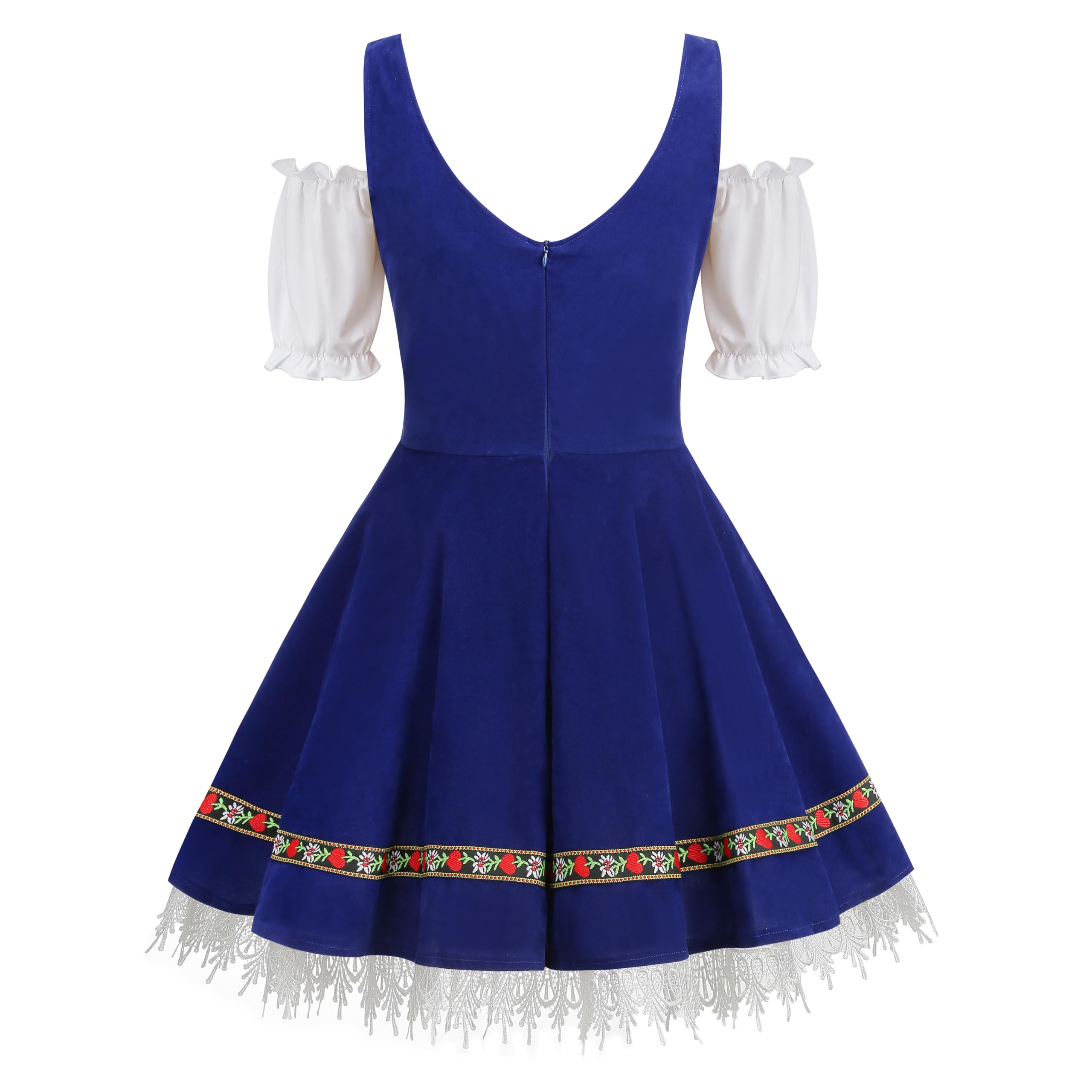 RRCBMD Women Oktoberfest Costume Adult Bavarian German Beer Velvet Dress Halloween Carnival(Blue Plus 1XL) - Image 3