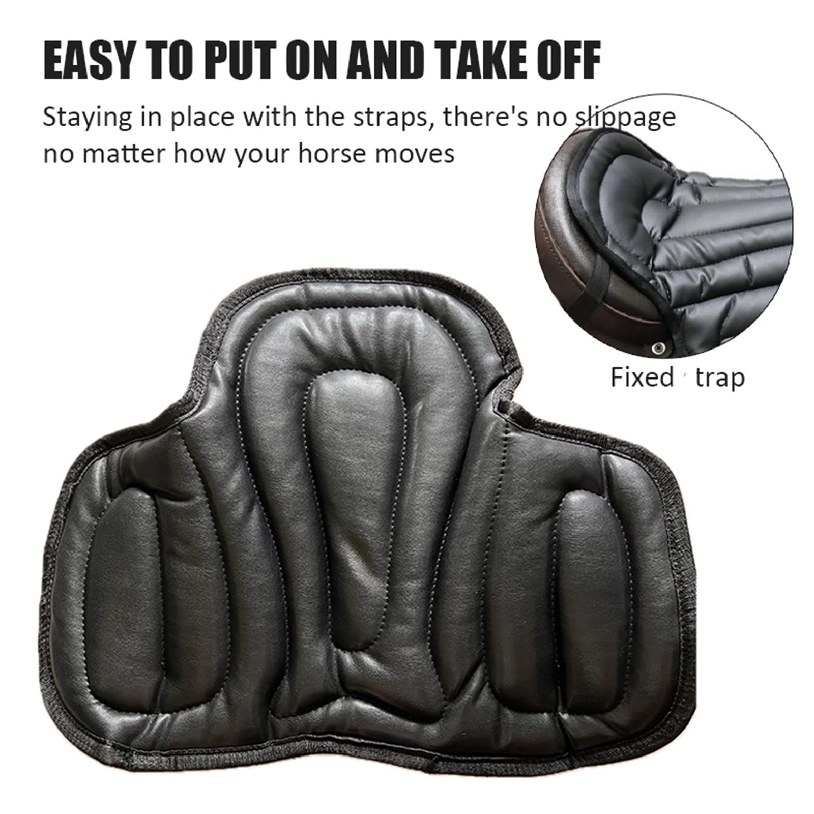 Almohadilla for silla de montar a caballo cuero artificial, suave y con amortiguación, cojín largo for asiento ecuestre para montar a caballo