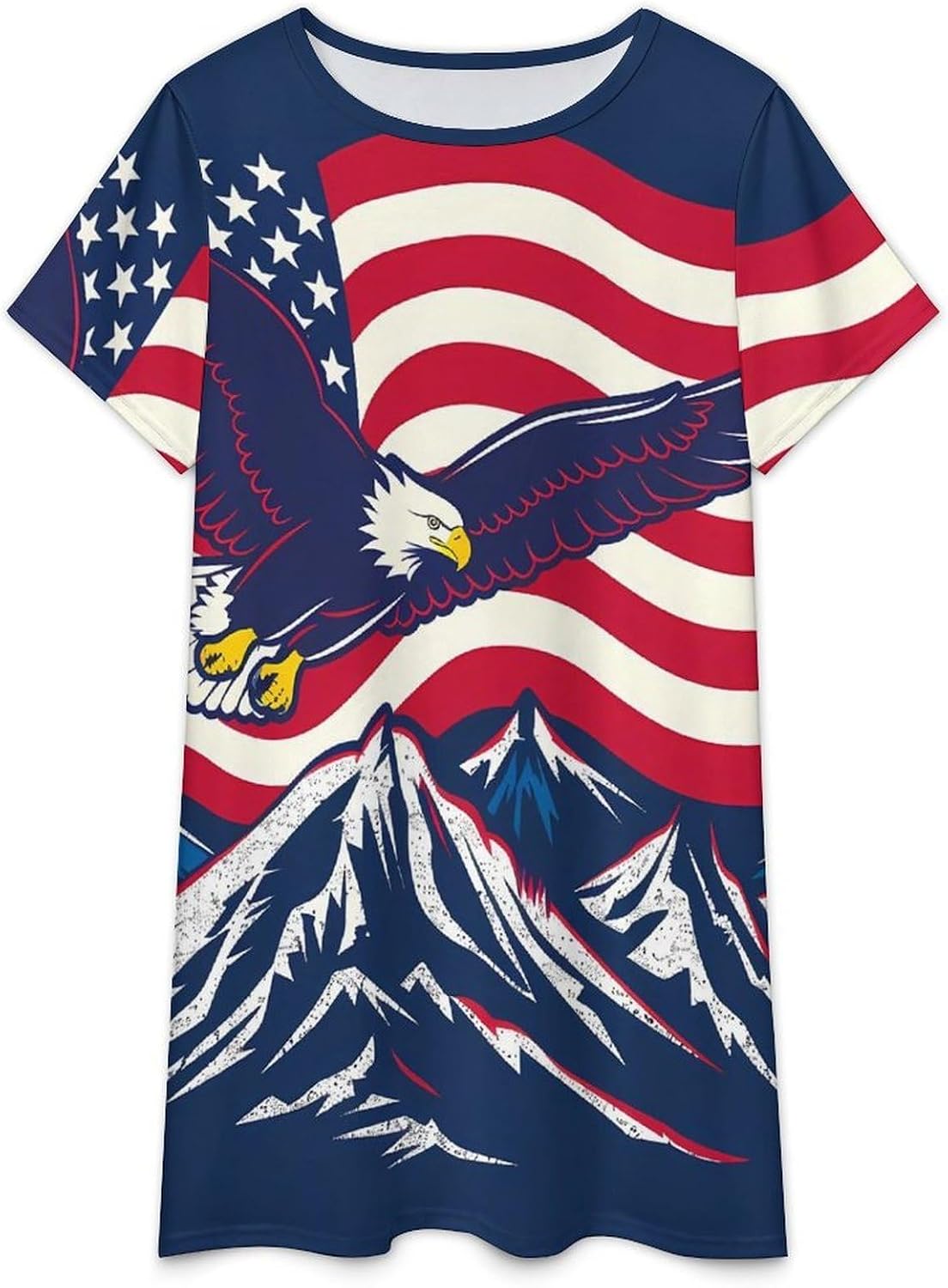 Ea-gles Flying Over U.S. Flag Women's Nightgown Short Sleeve Sleep Shirt Casual Sleepwear Night Gowns Sleepdress