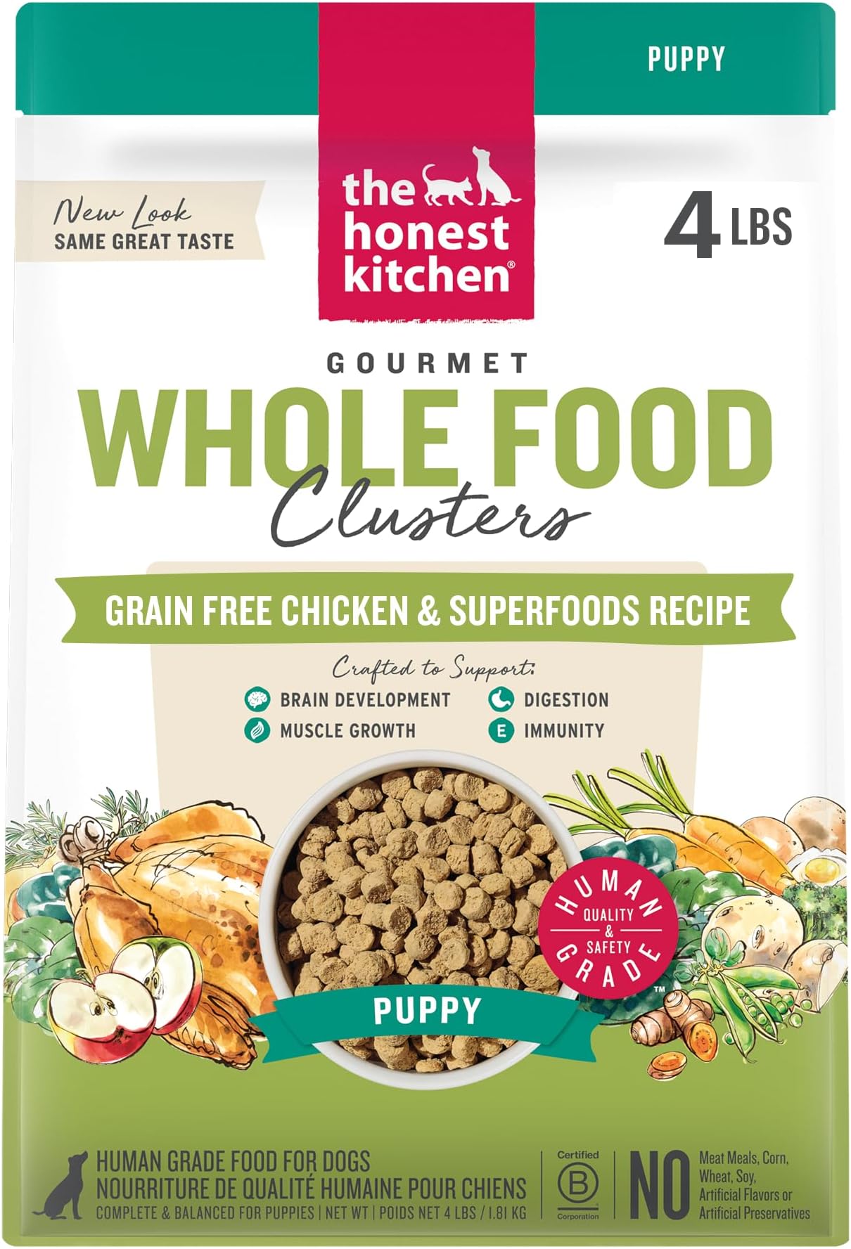 The Honest Kitchen Whole Food Clusters Puppy Grain Free Chicken Dry Dog Food, 4 lb Bag