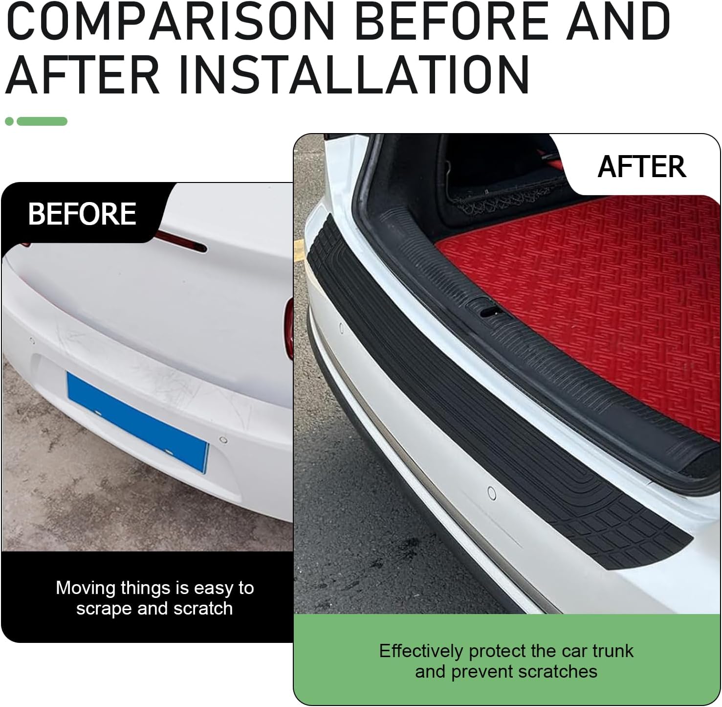 Car Rear Bumper Protector, Flexible Silicone Cuttable Body Protection Strips, Rectangular-end Car Rear Bumper Cover, Universal Non-Slip Trunk Exterior Accessories (Black, 41" x 3.4")