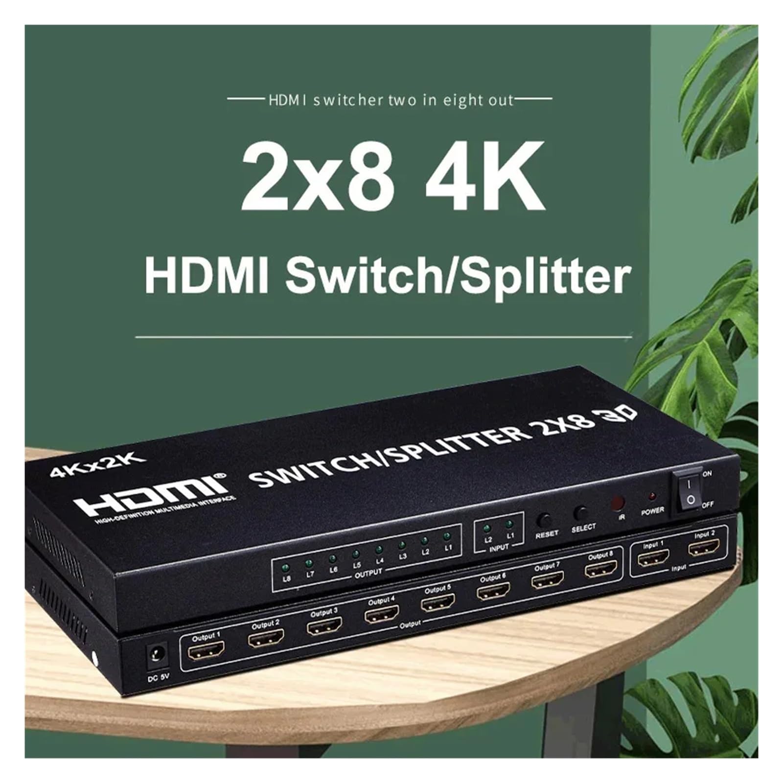 Convertitore Digitale, Selettore di commutazione 4K 3D 2x8 2 in 8 out Splitter 1 a monitor schermo display