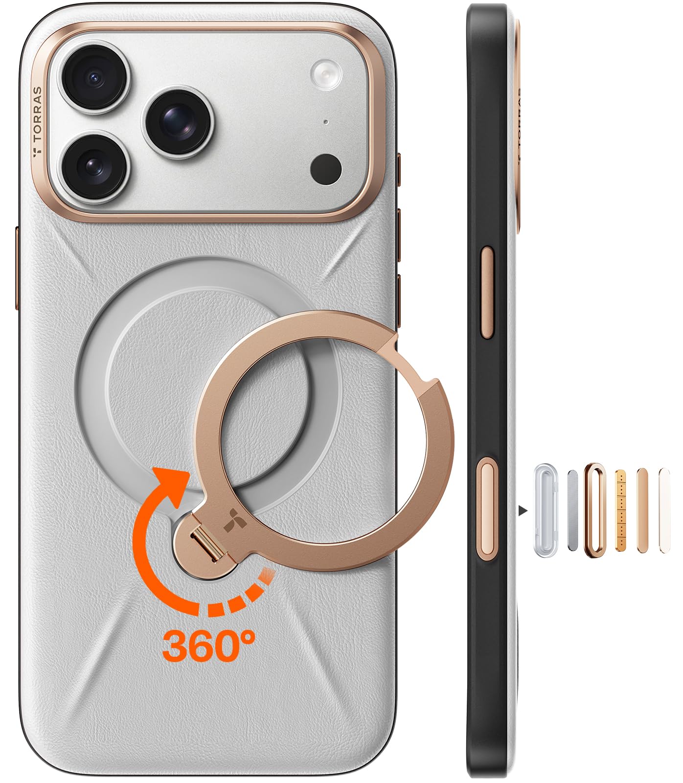TORRAS Ostand Q3 VegSkin für iPhone Hülle (Klassiker Kalbsleder) (360° Magnetischer Unsichtbarer Ständer) Stoßfest Kratzfeste Handyhülle Edle Lederstruktur