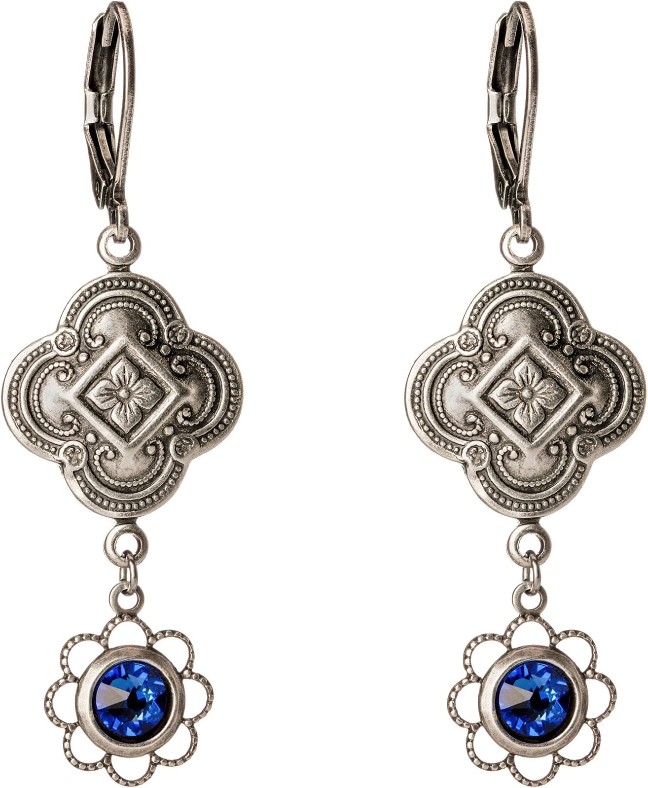 Art Deco, Edwardian style Earrings with Sapphire Colour Crystal
