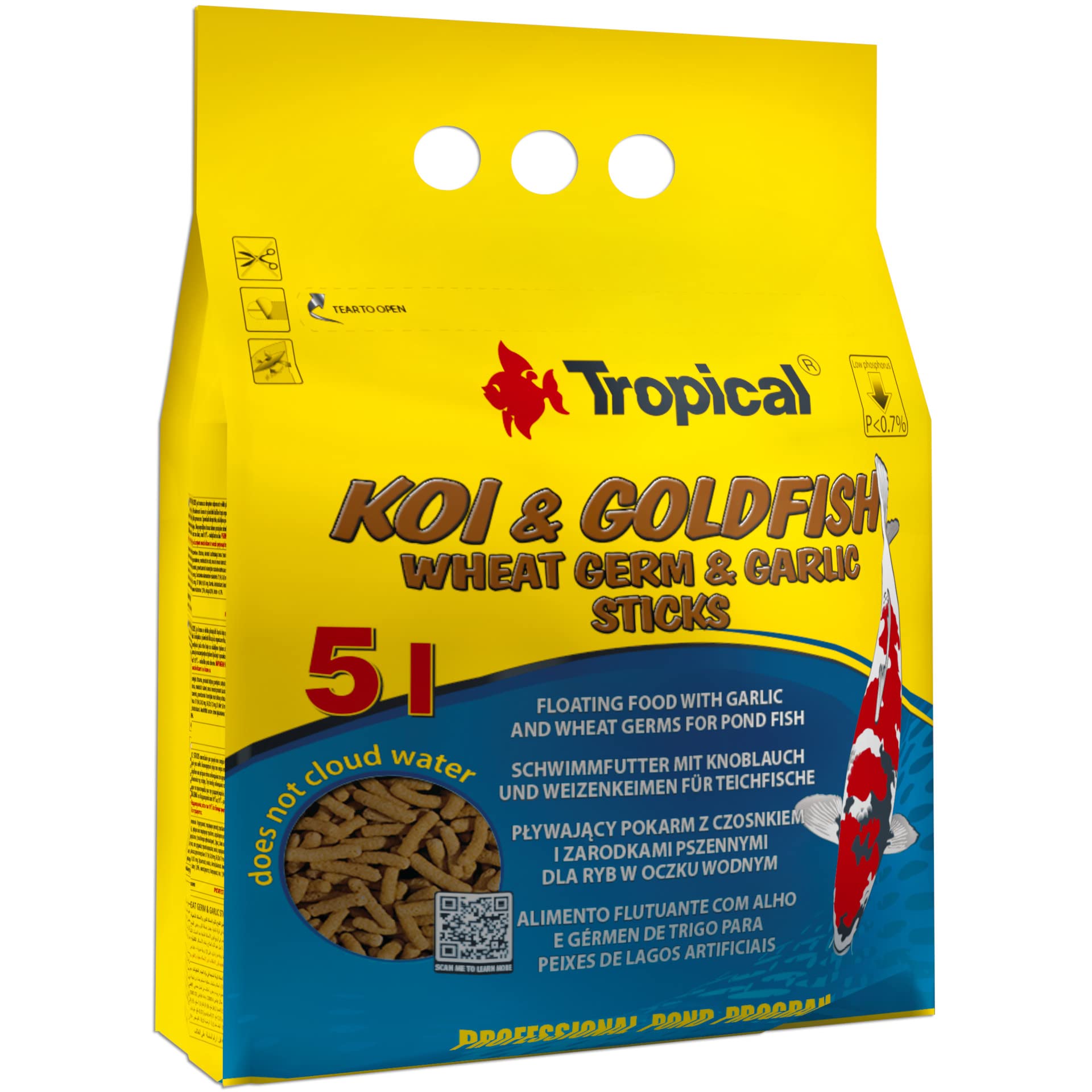 KOI&Goldfish Wheat GERM&Garlic Sticks 5L / 400g - Alimento Flotante con ajo y germen de Trigo para Peces de Estanque