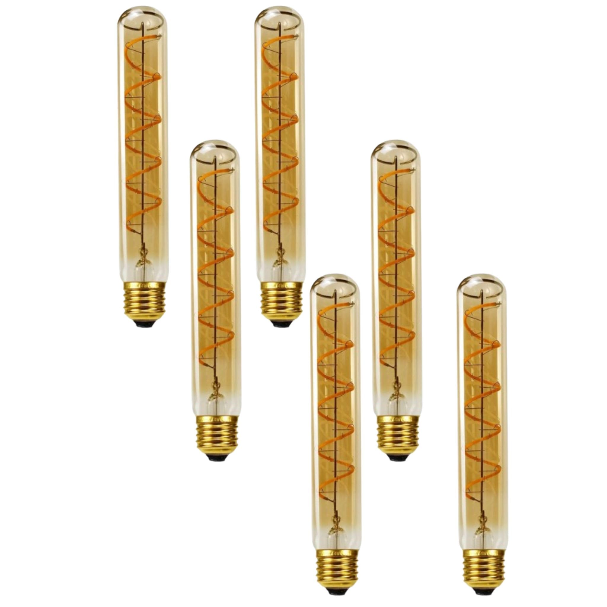 Pack 6, LED Tubular E27 Light Bulb, T185 4W (40W Equivalent) Non-Dimmable 2700K WarmWhite Amber Glass 450 Lumen | ES Screw LED Filament Vintage Energy Saving Bulb for Long Cage Lamp Home Decor