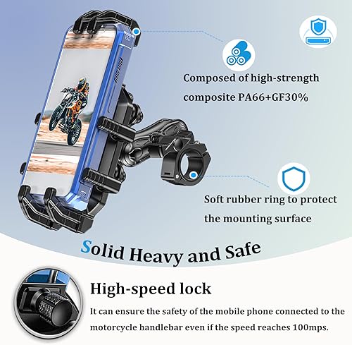 Miniatura 3 de Soporte de teléfono para motocicleta con amortiguador de vibraciones y bloqueo seguro, Tamaño ajustable Compatible con teléfonos más grandes y