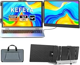 KEFEYA Extensor de tela para laptop de 14 polegadas, FHD 1080p IPS, extensor de tela dupla, monitor portátil para laptops de 13 a 17 polegadas com porta USB-C/HDMI, Plug and Play para Windows/Mac