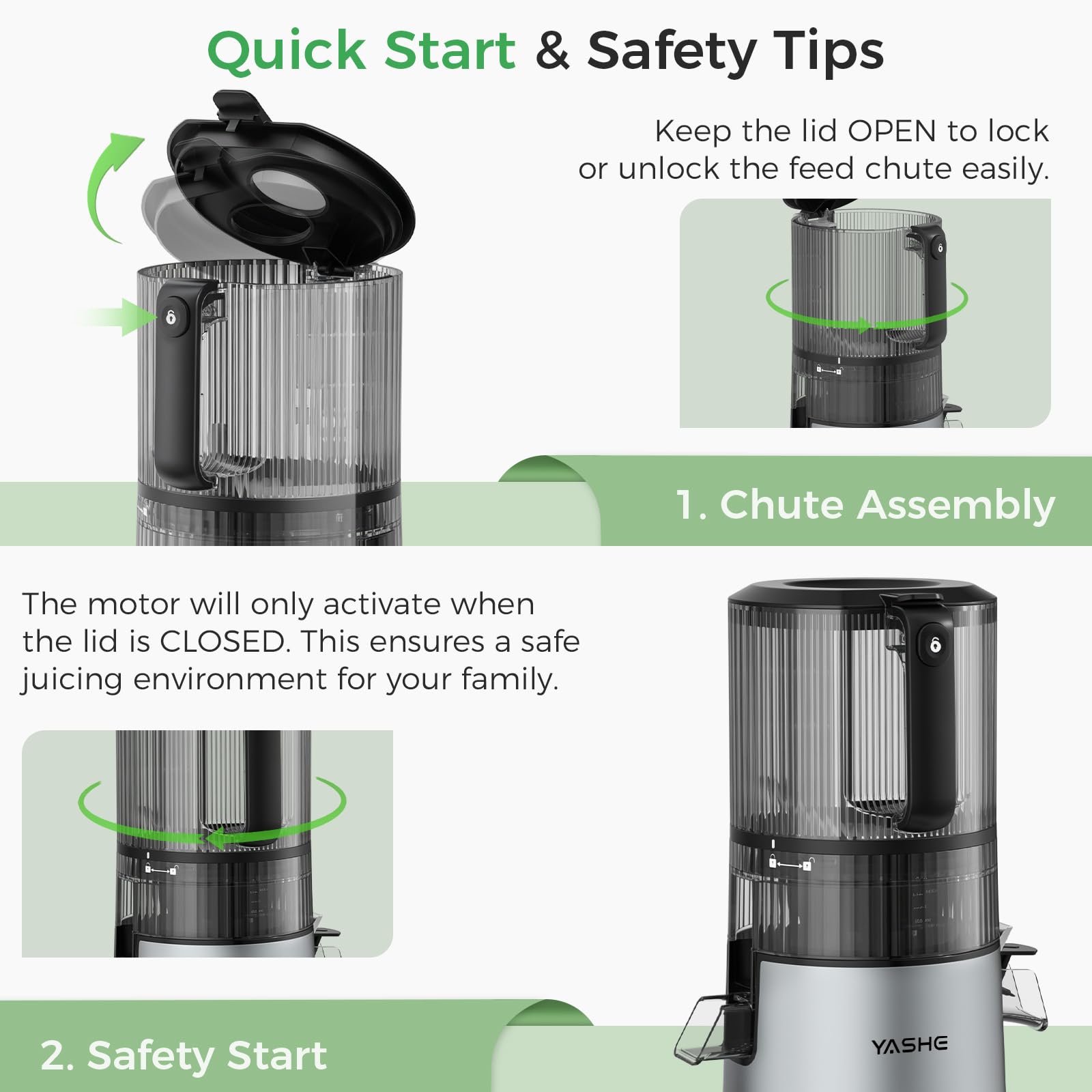 YASHE Sokowirówka, 600 W Slow Juicer z bardzo dużym otworem wlotowym 150 mm ze stali nierdzewnej, wyciskarka do całych owoców i warzyw, sorbetu i mleka orzechowego, wysoka wydajność soku, łatwa do