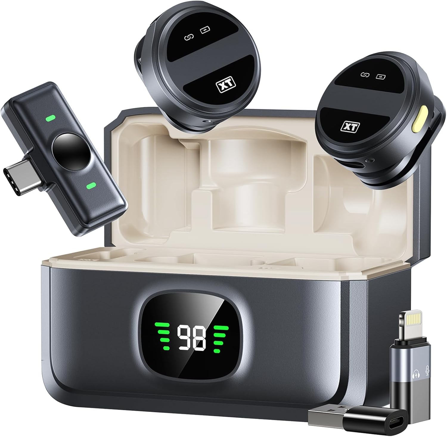 2 Pcs Wireless Lavalier Microphone for iPhone/iPad/Android with Charging Case 8-Hour Clip on Lapel Microphone Wireless for Video Recording,Vlogging,YouTube,Interview, 3 Mode Denoise, 70FT Connection