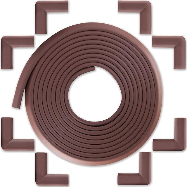 Bebe Earth 6M Baby Proofing Edge and Corner Guard Protector Set, 20 Feet Edges & 8 Corner Guards, Furniture and Tables Child Baby Proof Bumpers, Pre-Taped Corner Cushions  Coffee Brown