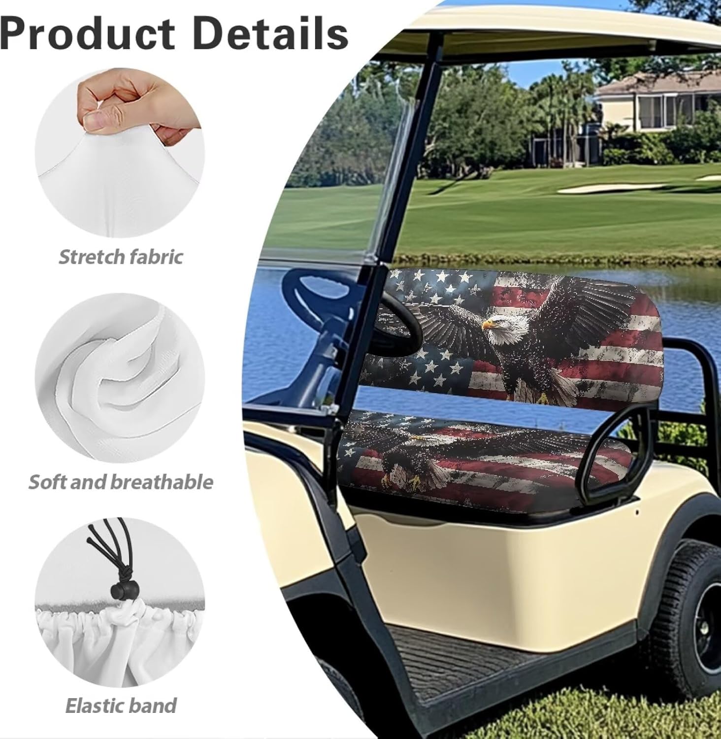 Bulopur Club Car Golf Cart Seat Covers Eagle American Flag Car Seat Cover Towel Blanket for EZGO Txt Club Car and More 2 Person Seats Golf Carts Patriotic Decor