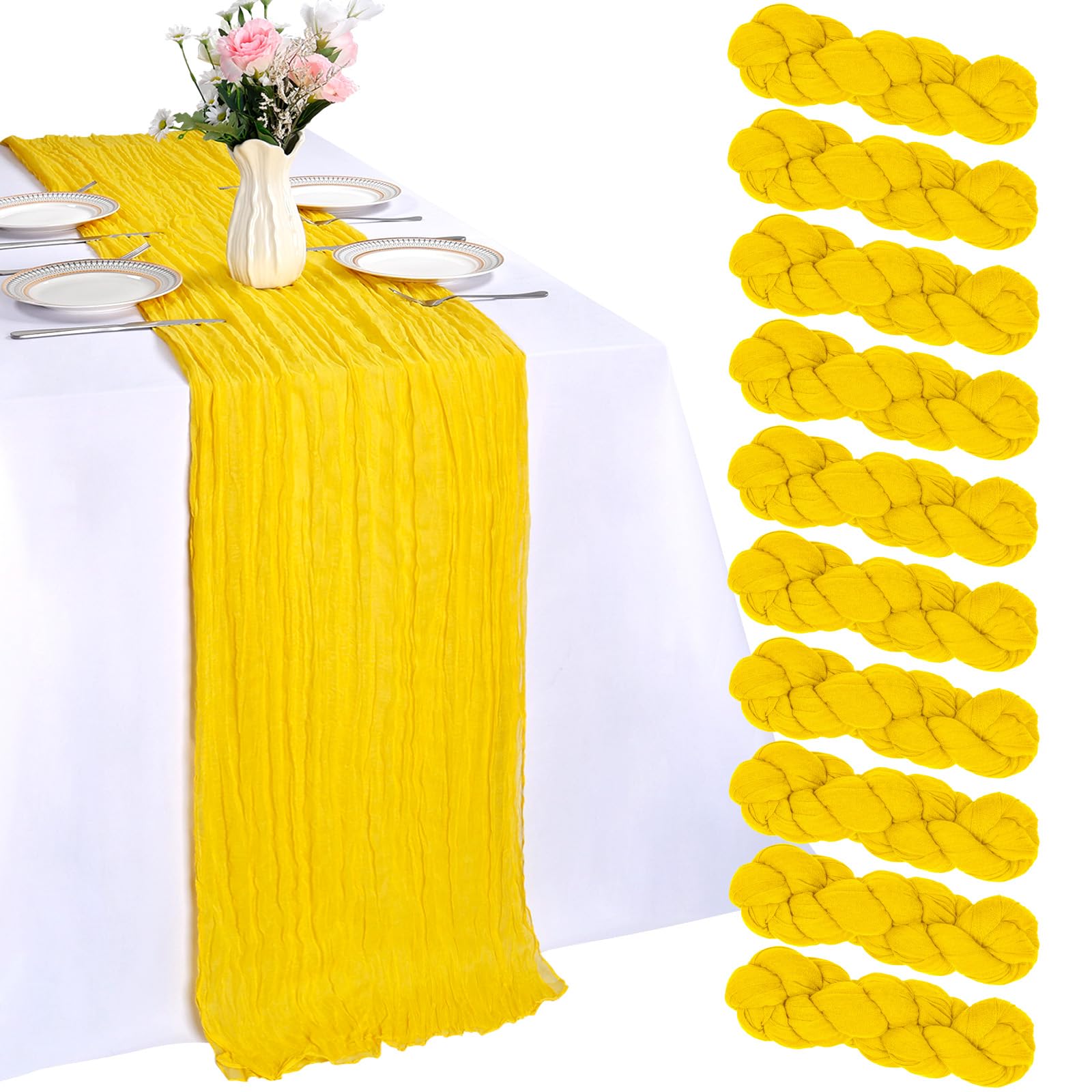 Photo 1 of 10 Pack Lemon Yellow Table Runner 10ft Cheesecloth Table Runner 120 Inch Gauze Boho Rustic Sheer Cheese Cloth for Banquet Picnic Baby Shower Party Wedding Holiday Décor